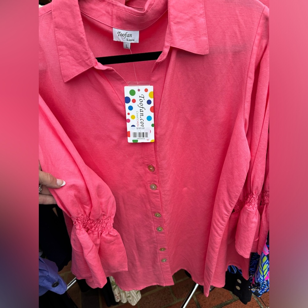 Pink linen button up